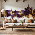 Valletta Malta Skyline Purple & Gold Mural Wallpaper - room preview 02