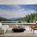 Mountain Mirror Lake Mural Wallpaper - Neutral Tone - room preview 02