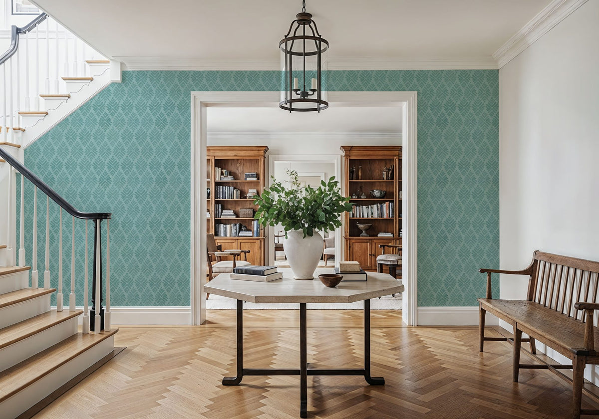 Bohemian Leaves Blue Mural Wallpaper - room preview 02