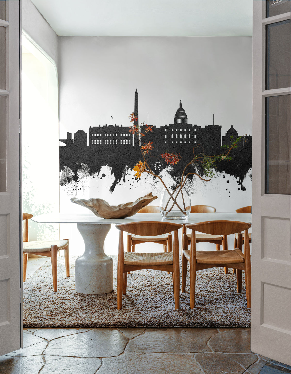 Washington DC Skyline Black & White Mural Wallpaper - room preview 02