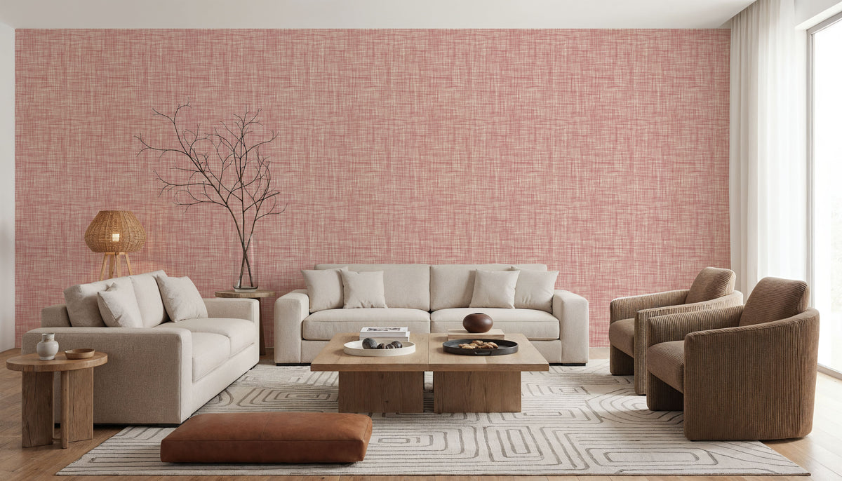 Mottled Linen Effect, Rose Pink Mural Wallpaper - room preview 02