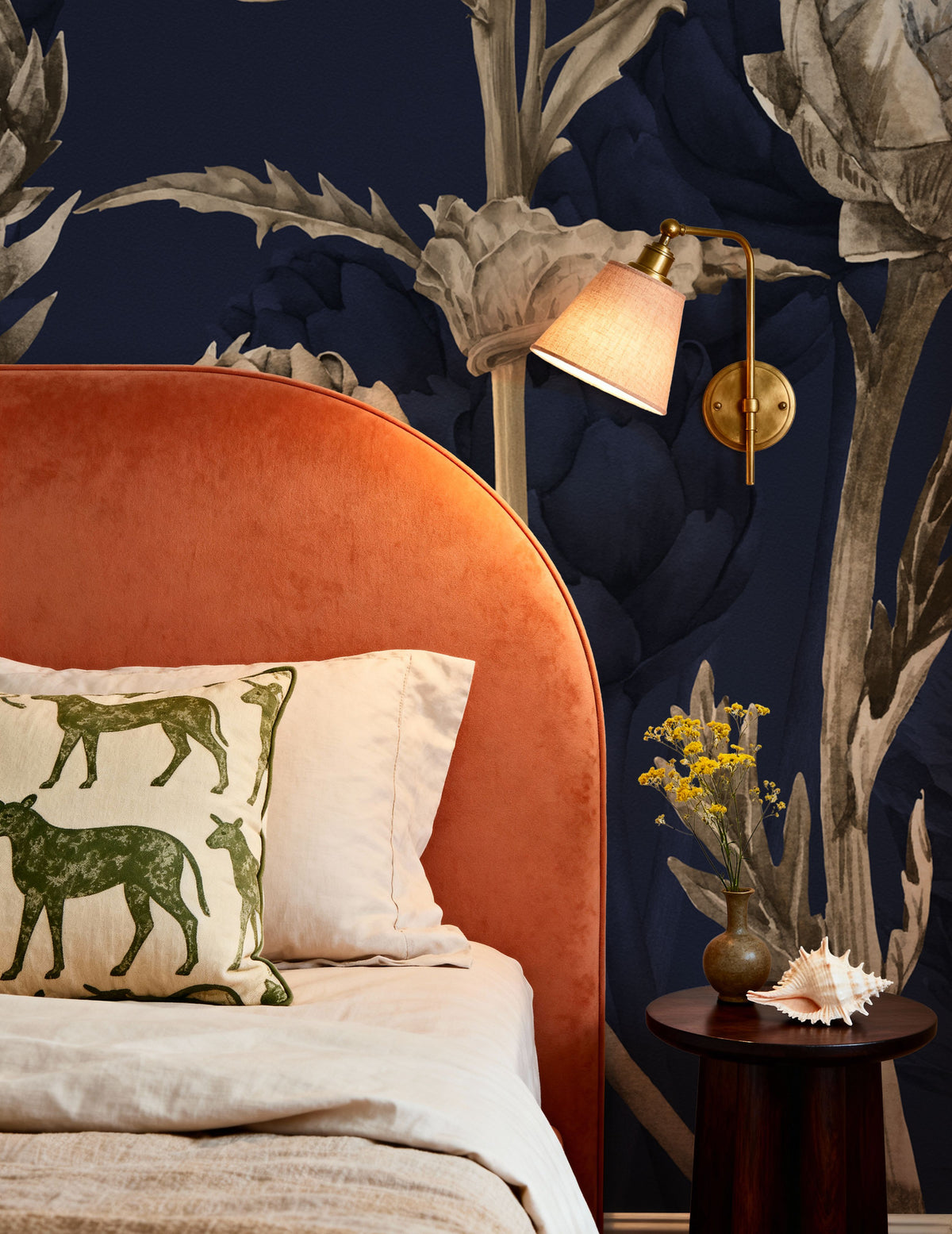 Artichoke Blooms, Navy Blue Mural Wallpaper - room preview 02