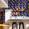 Pop Peonies, Yellow & Blue Mural Wallpaper - room preview 02