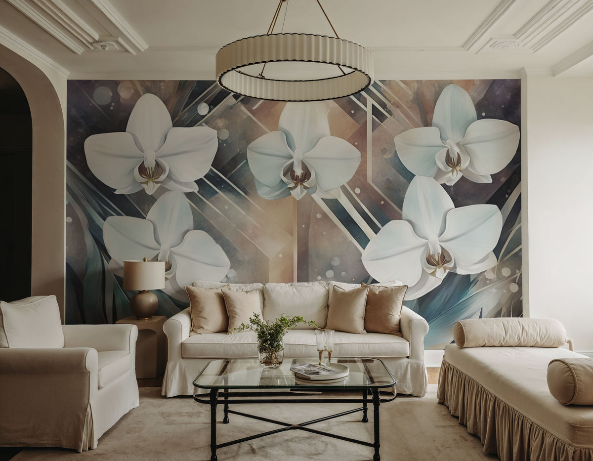 Geometry and Orchids Mural Wallpaper - room preview 02