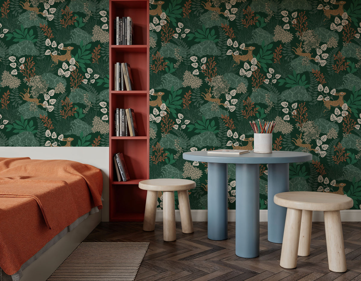 Wild and Free Pattern, Green Mural Wallpaper - room preview 02