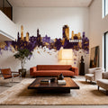 Lugano Switzerland Skyline Purple & Gold Mural Wallpaper - room preview 02