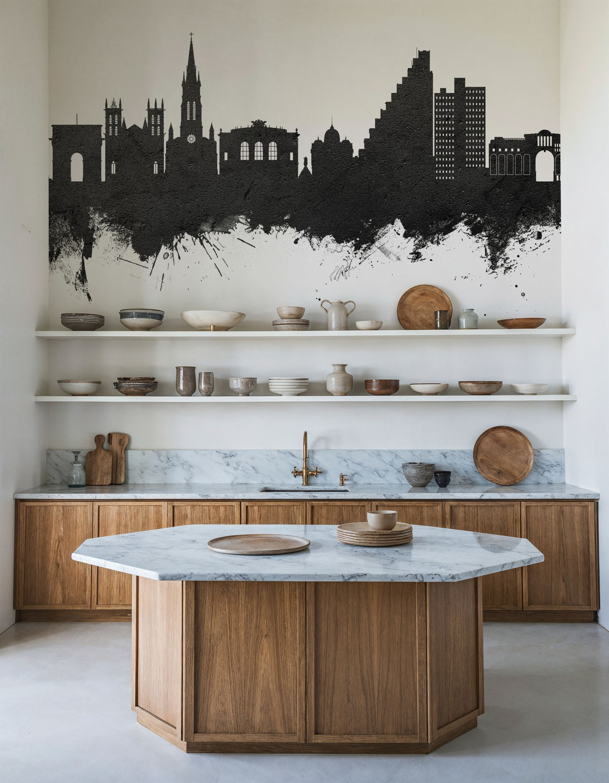 Montpellier Skyline Black & White Mural Wallpaper - room preview 02