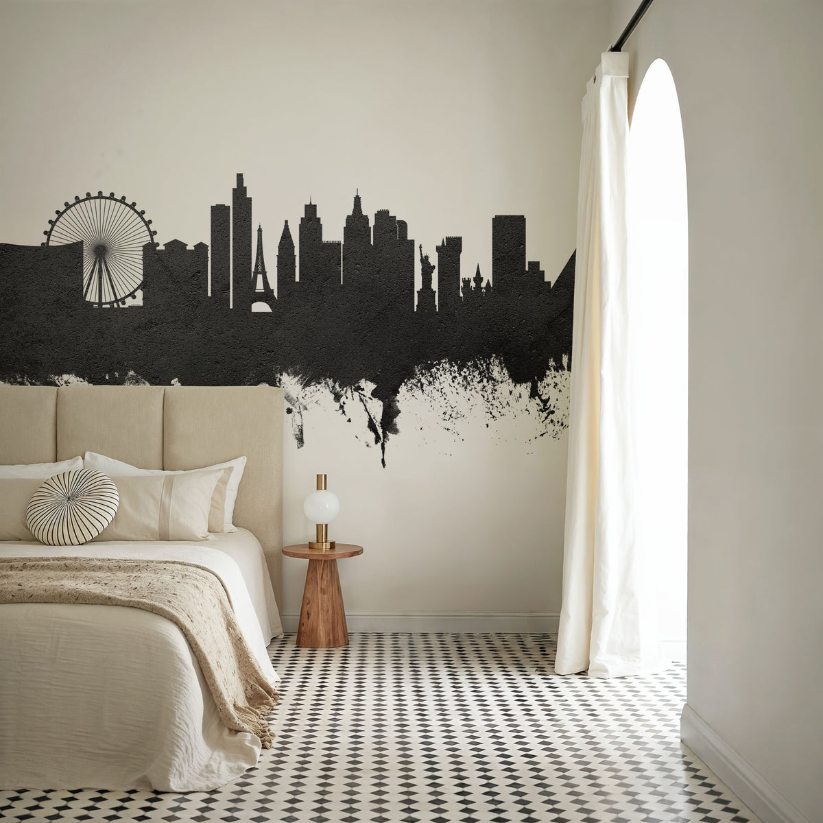 Las Vegas Nevada Skyline Black & White Mural Wallpaper - room preview 02
