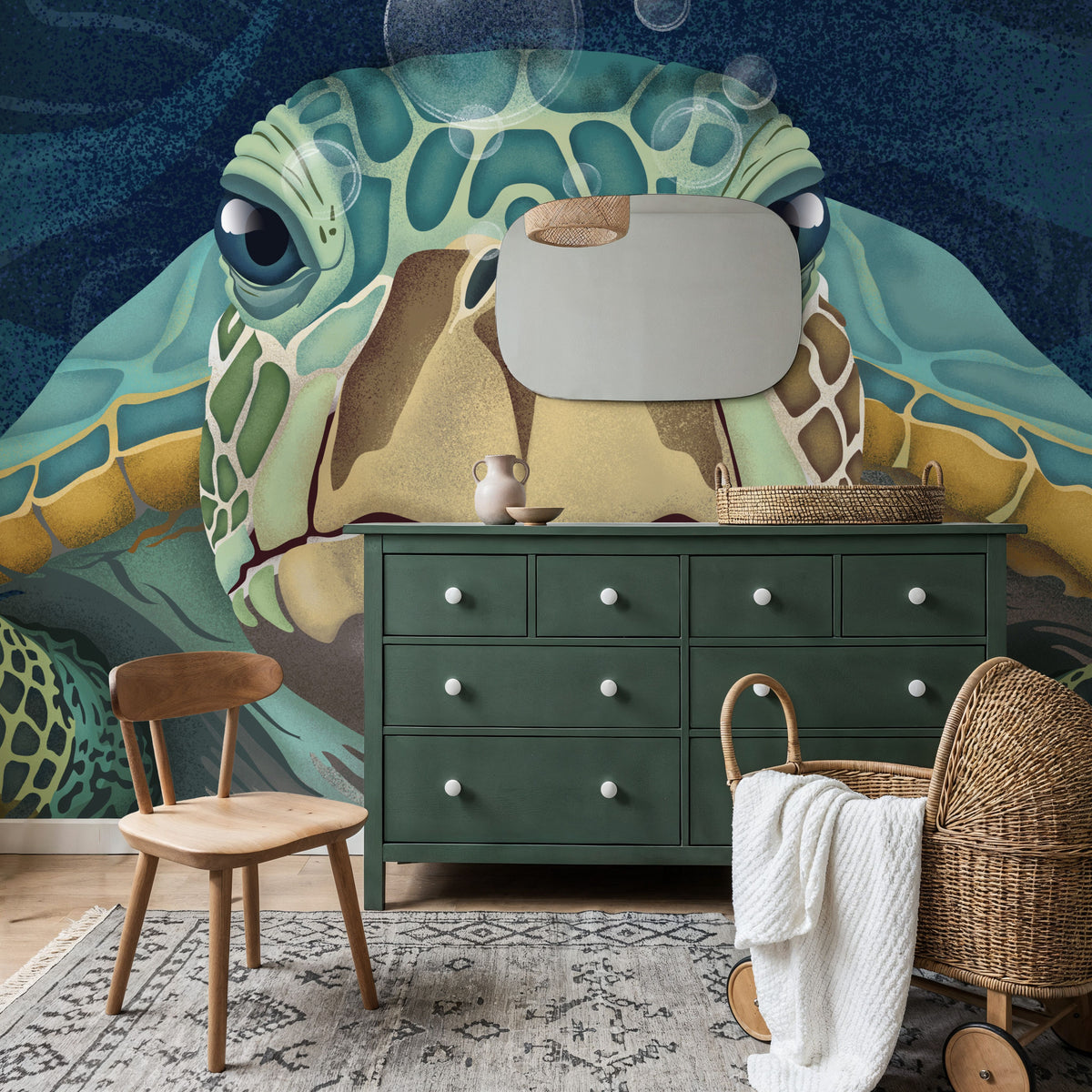 Hello Turtle, Aqua Mural Wallpaper - room preview 02