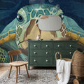 Hello Turtle, Aqua Mural Wallpaper - room preview 02