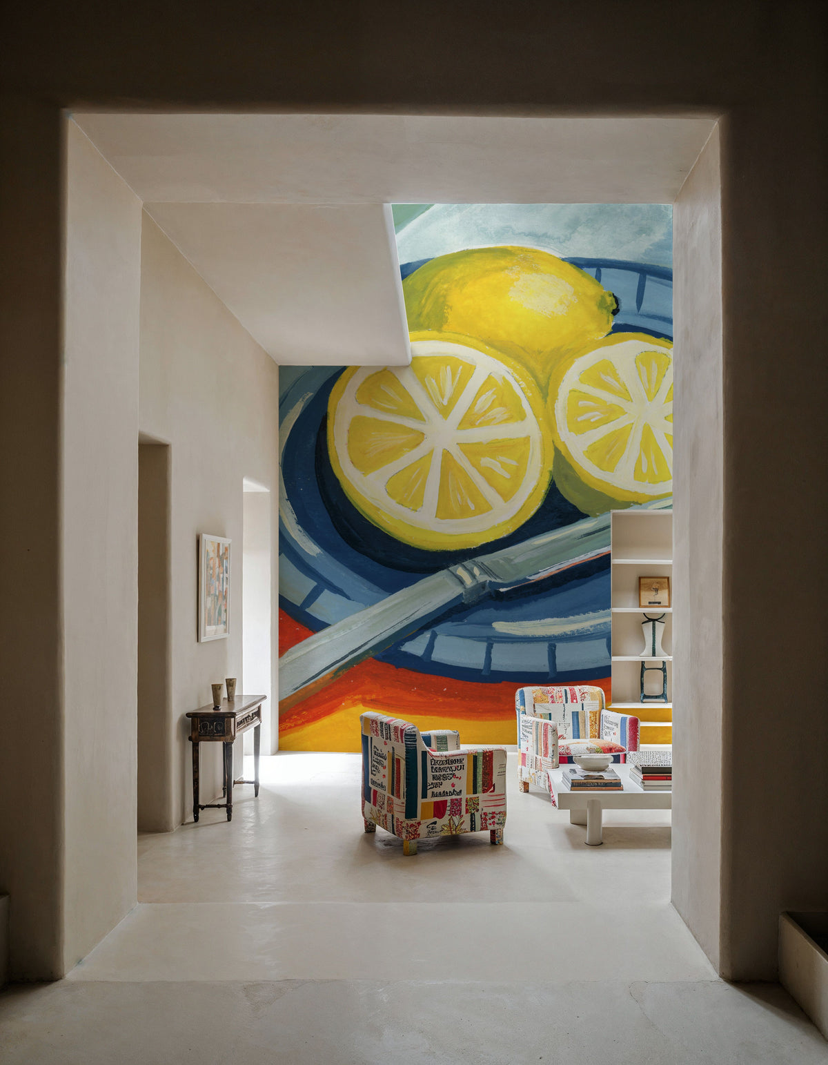 Sliced Lemons on Plates Mural Wallpaper - room preview 02