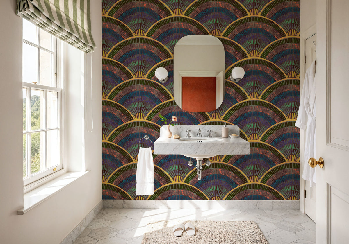 Moody Tiles, Warm Mural Wallpaper - room preview 02