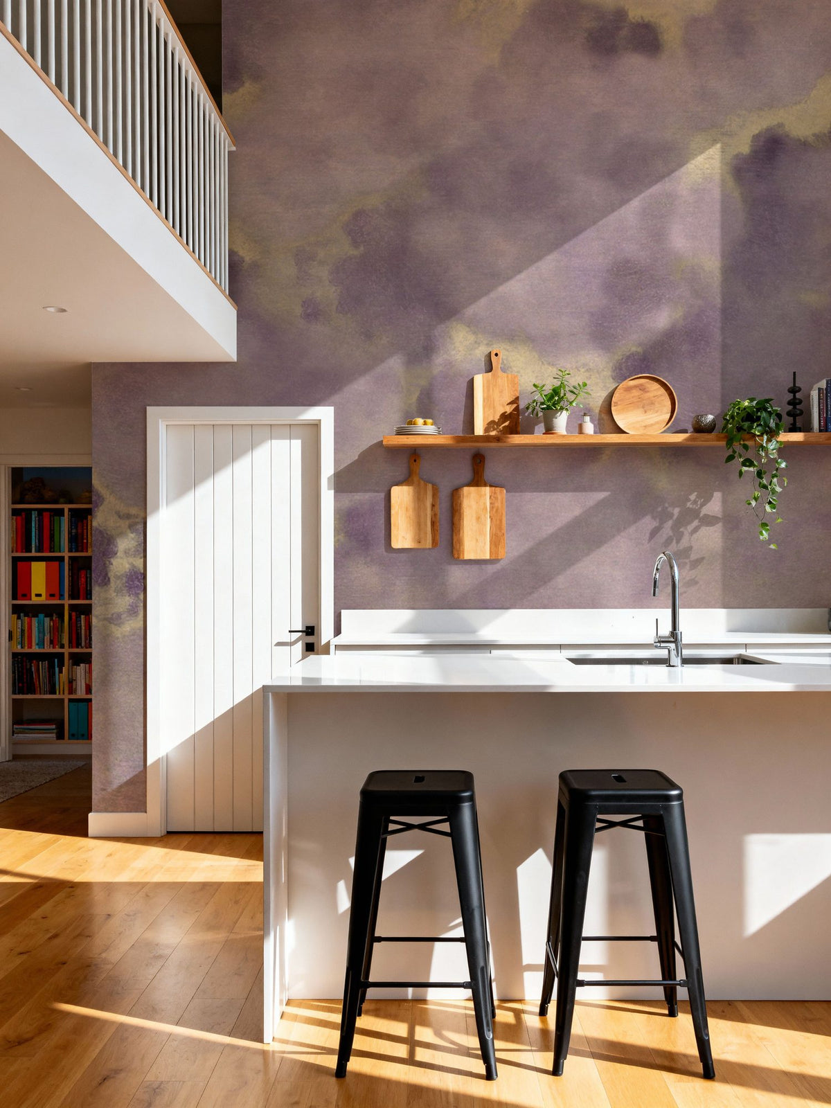 Painted Dreamy Clouds, Lilac Mural Wallpaper - room preview 02