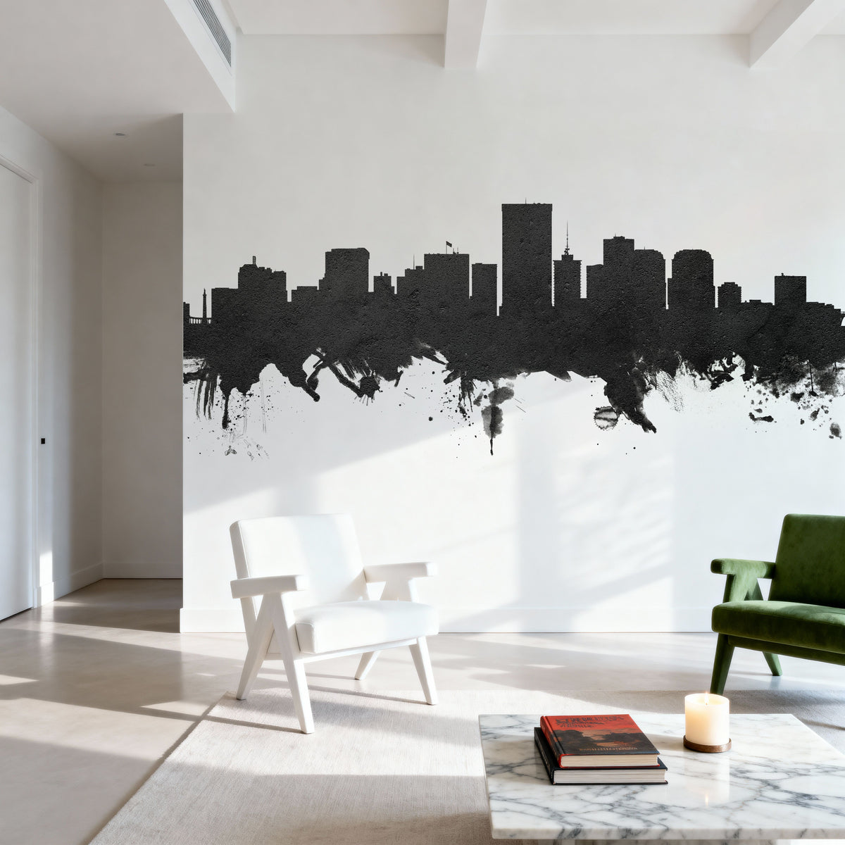 Richmond Virginia Skyline Black & White Mural Wallpaper - room preview 02