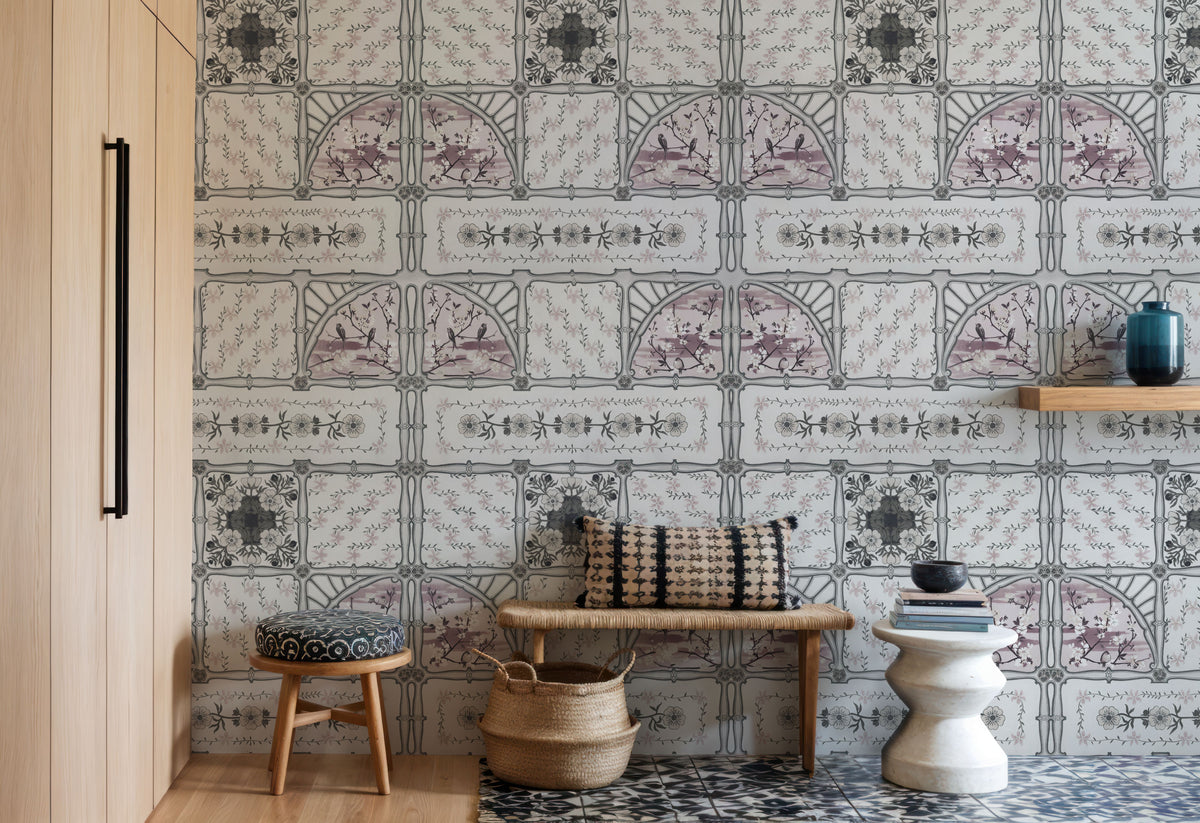 Sakura & Bird, Rose Mural Wallpaper - room preview 02