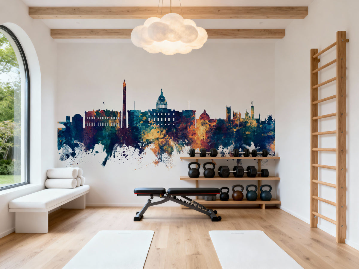Washington DC Skyline Blue & Bronze Mural Wallpaper - room preview 02