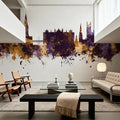 Exeter England Skyline Purple & Gold Mural Wallpaper - room preview 02