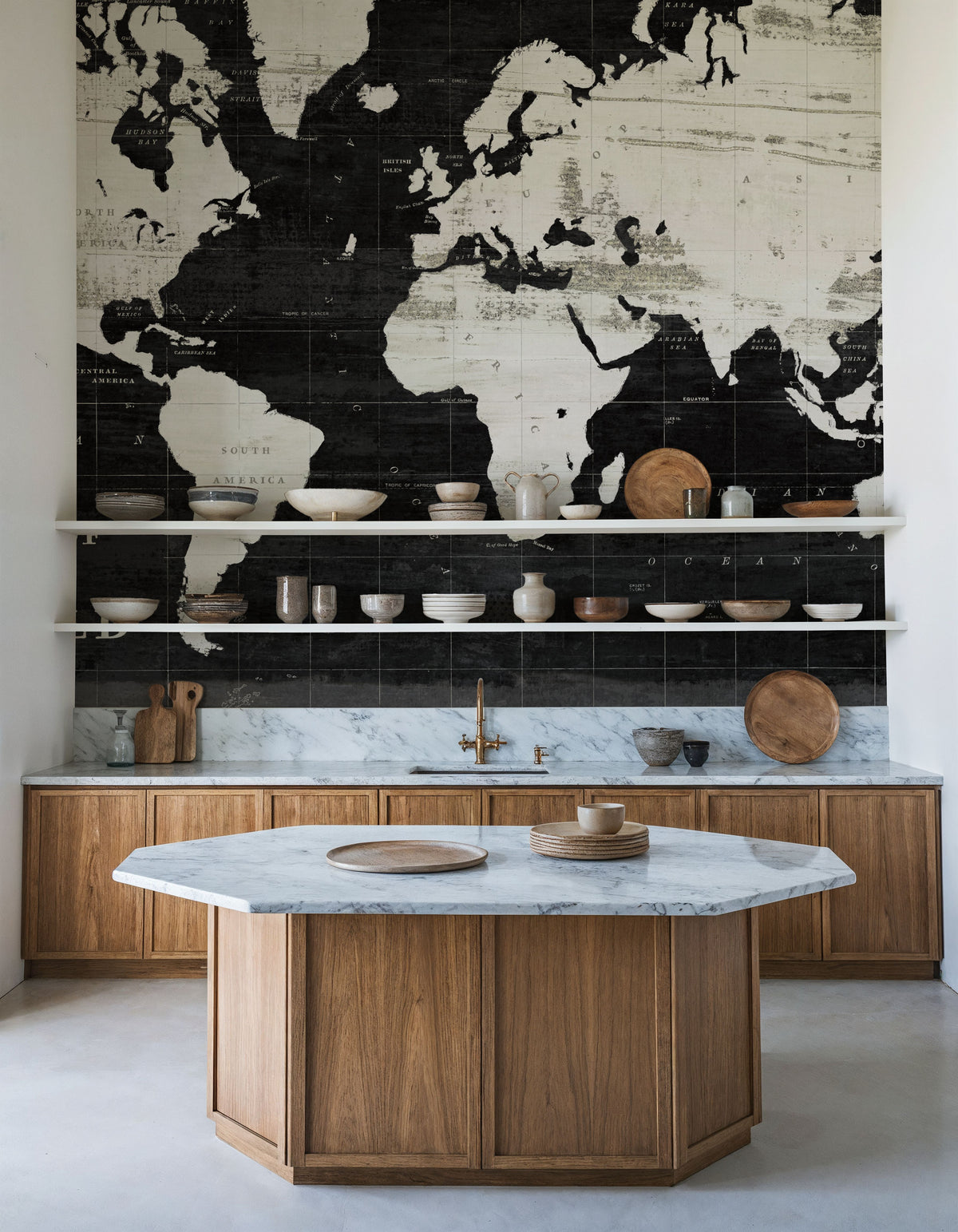 World Map Black Mural Wallpaper - room preview 02