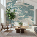 Ukiyo-e Clouds, Soft Teal Mural Wallpaper - room preview 02