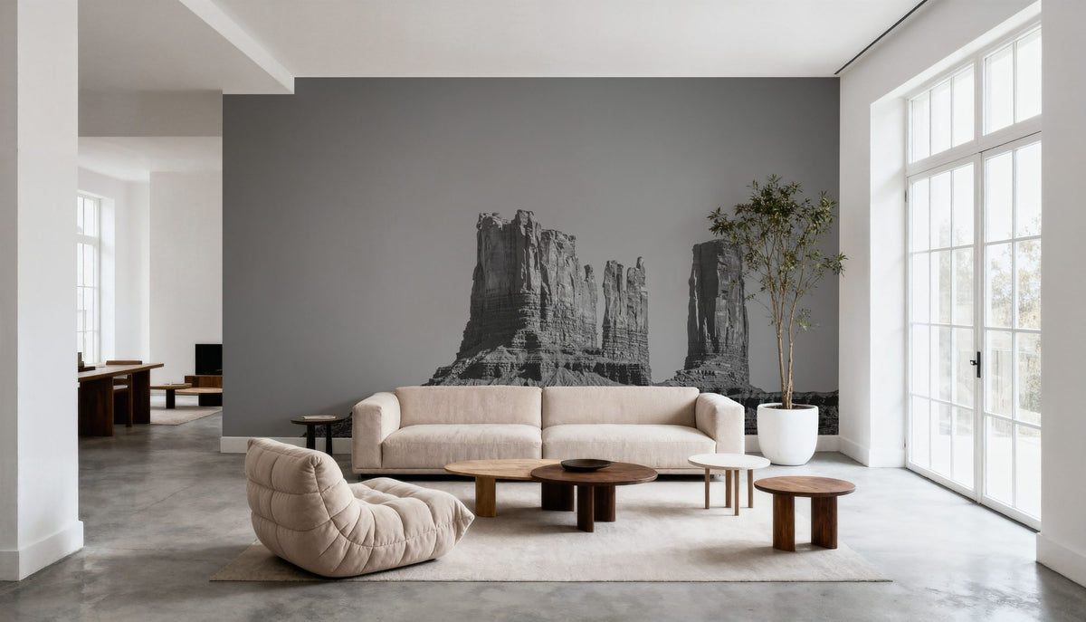 Monument Valley II BW Mural Wallpaper - room preview 02