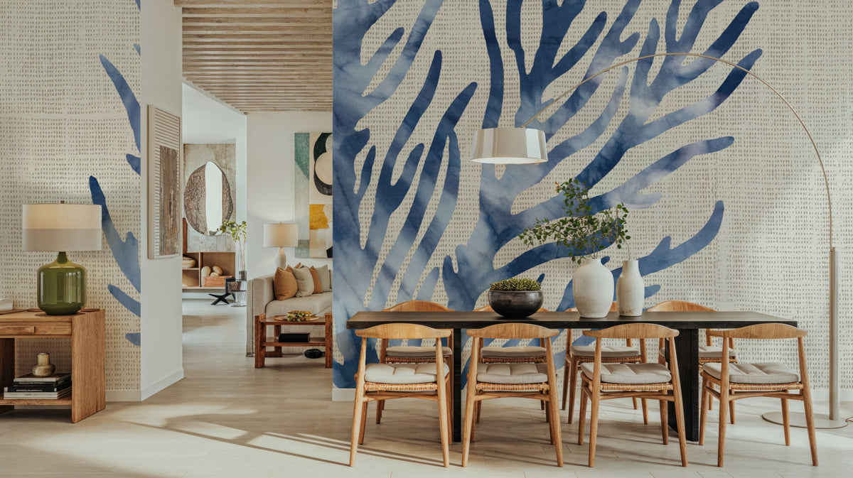 Shibori Coral IV on Linen Mural Wallpaper - room preview 02