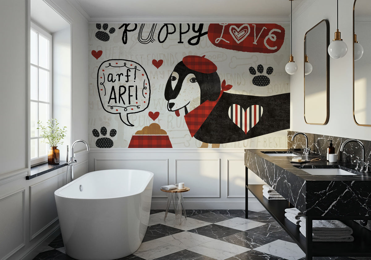 Puppy Love V Mural Wallpaper - room preview 02
