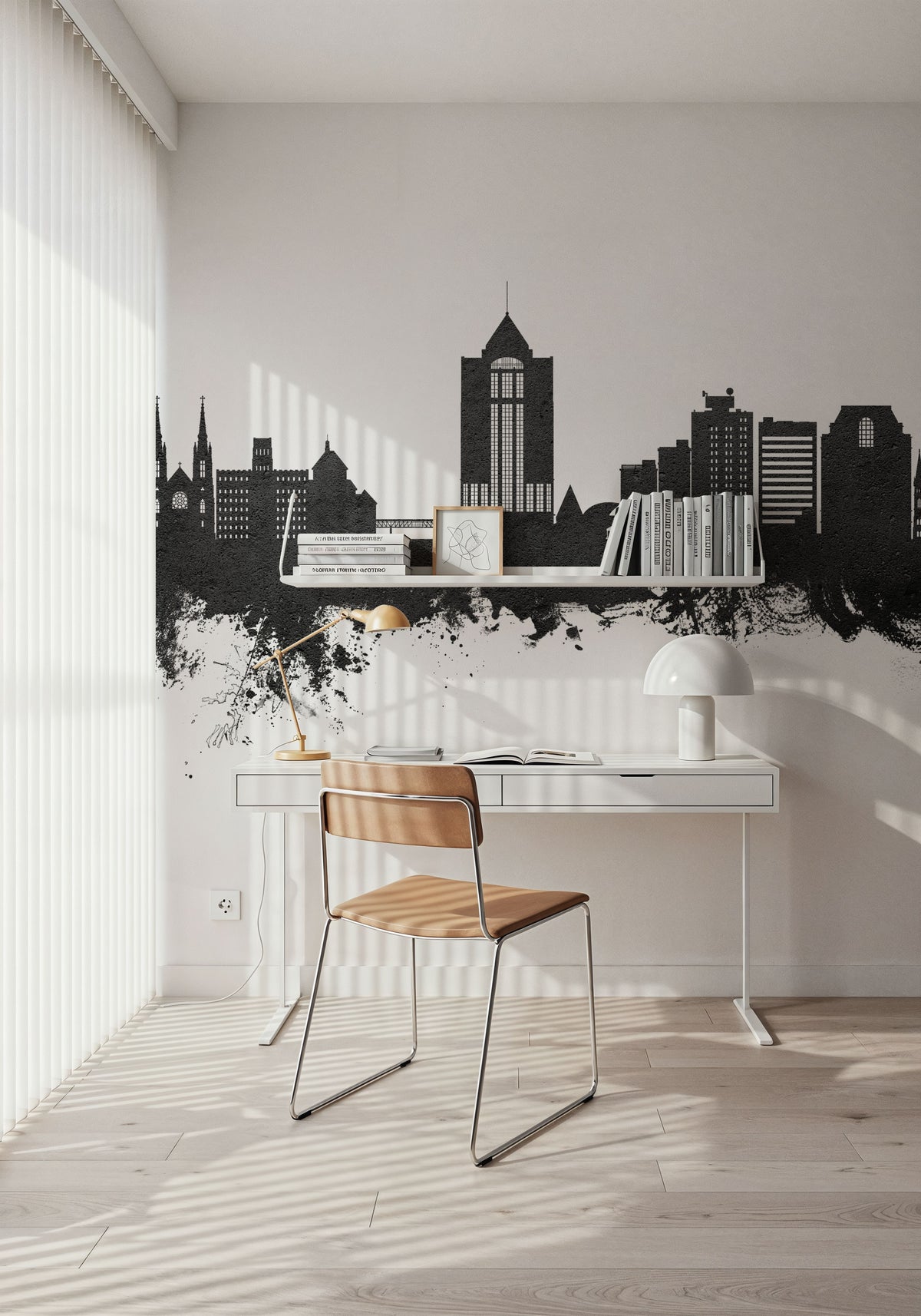 Roanoke Virginia Skyline Black & White Mural Wallpaper - room preview 02