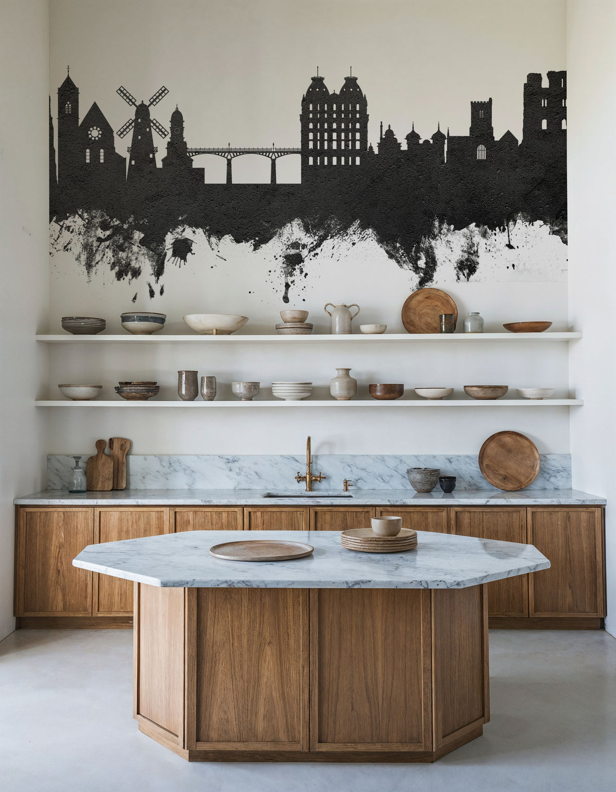 Scarborough England Skyline Black & White Mural Wallpaper - room preview 02