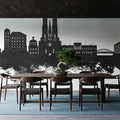 Uppsala Skyline Black & White Mural Wallpaper - room preview 02