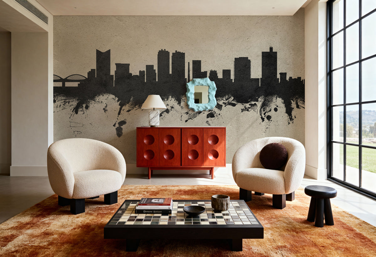 Fort Worth Texas Skyline Concrete Mural Wallpaper - room preview 02