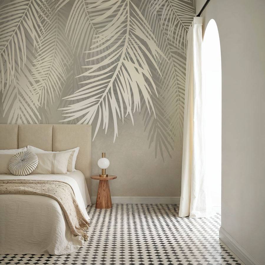 Palm Leaf Wallpaper Mural – Tropical Wall Mural – Snow Palms