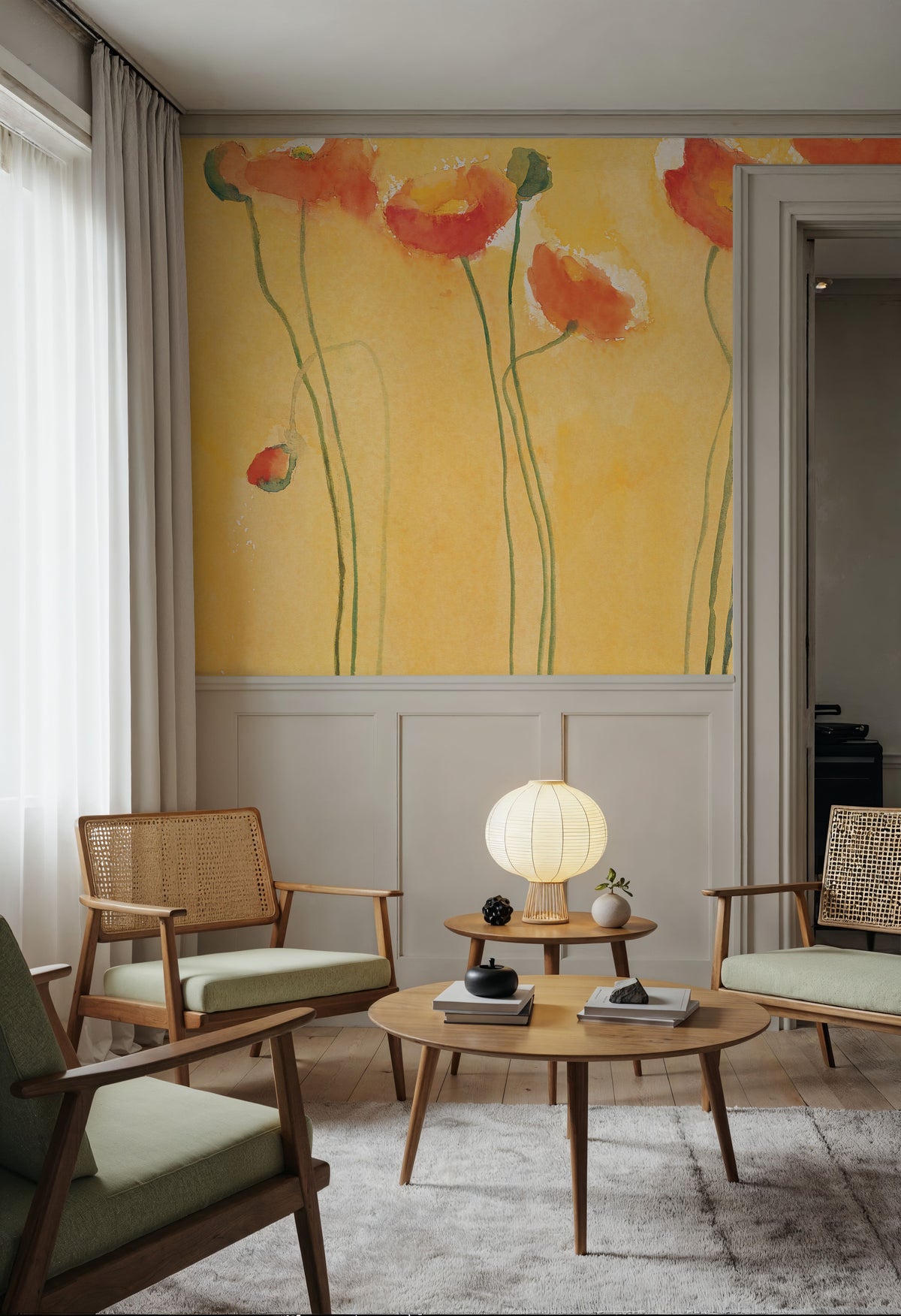 Cadmium Orange Poppies Mural Wallpaper - room preview 02