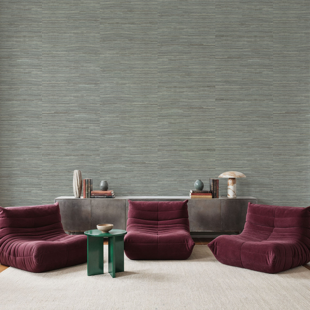Faux Grasscloth with Visible Seams, Stone Grey Mural Wallpaper - room preview 02