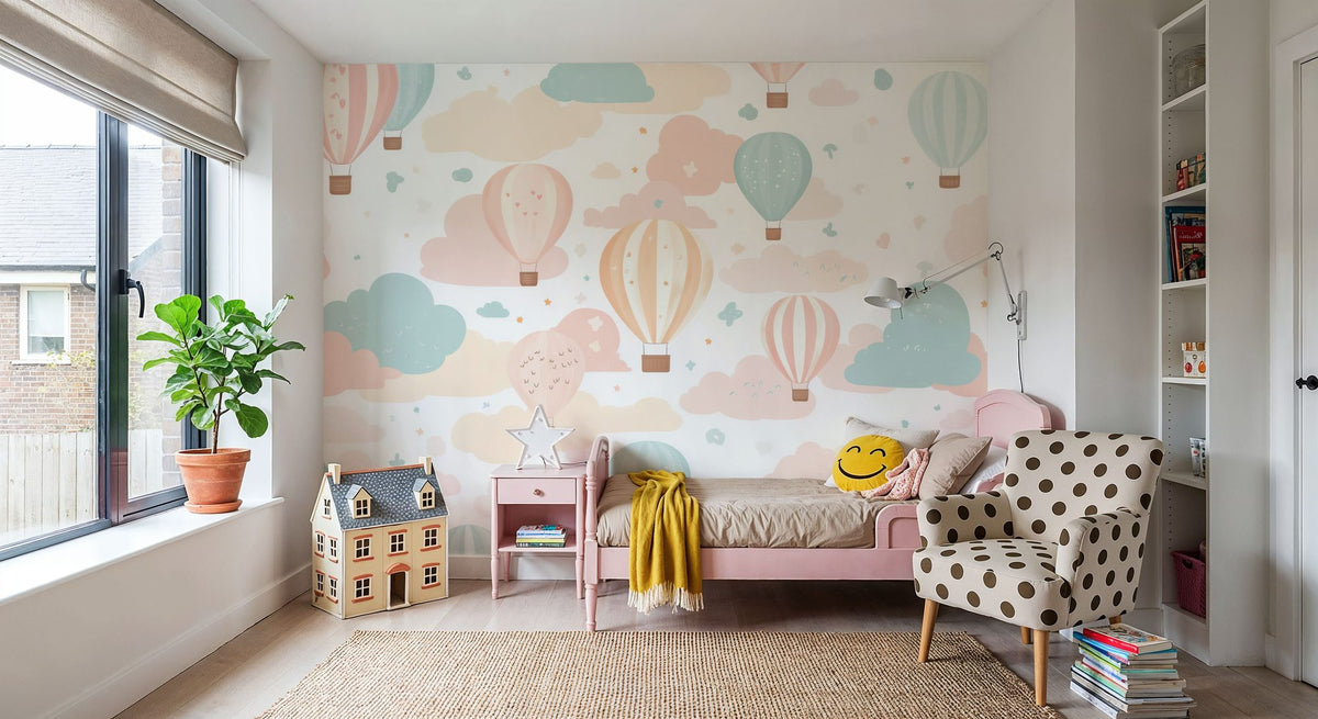 Hot Air Ballon Clouds Mural Wallpaper - room preview 02