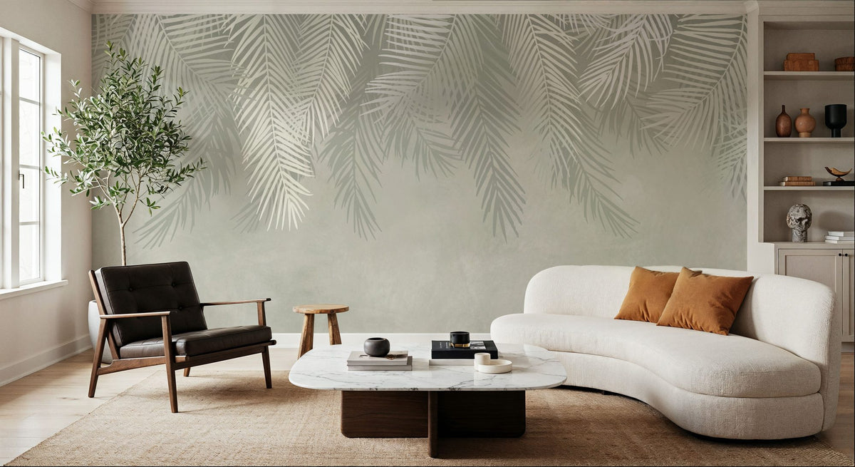 Palms Above, Mint Green Mural Wallpaper - room preview 02