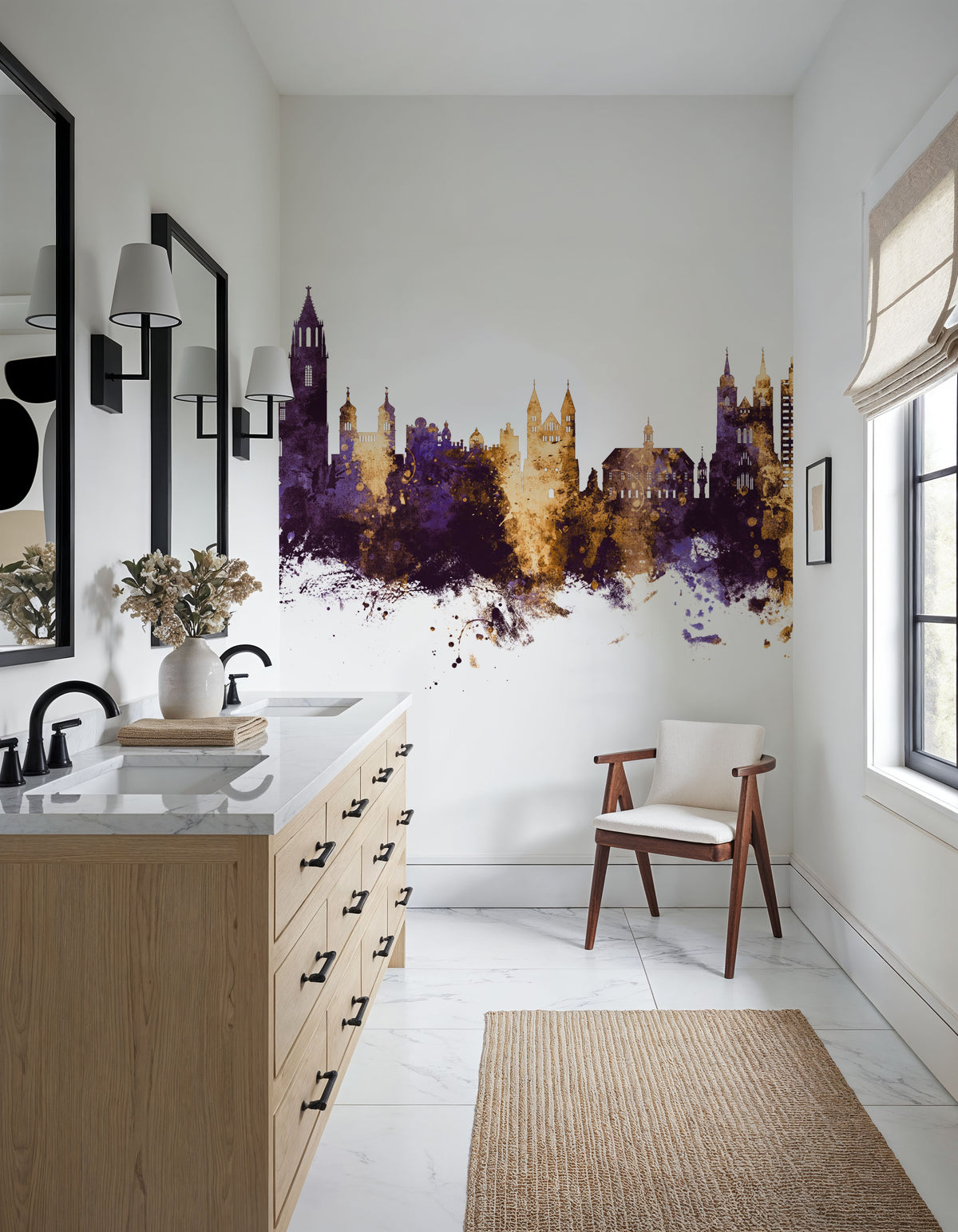 Magdeburg Germany Skyline Purple & Gold Mural Wallpaper - room preview 02