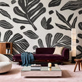 Monstera Cuttings, Black & White Mural Wallpaper - room preview 02