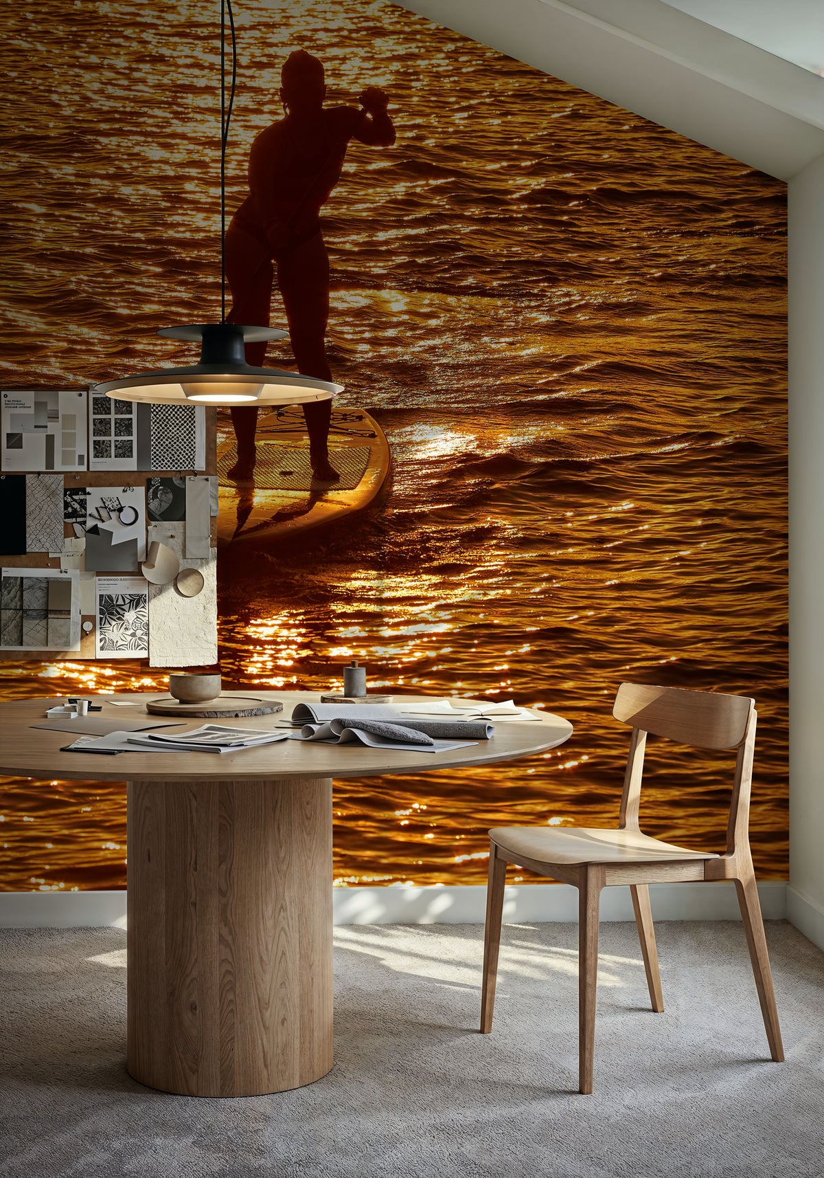 Golden Horizon Paddleboarder Mural Wallpaper - room preview 02