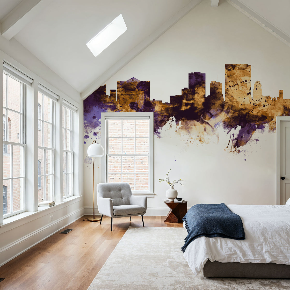 El Paso Texas Skyline Purple & Gold Mural Wallpaper - room preview 02