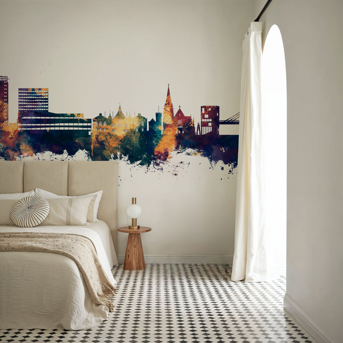 Umeå Skyline Blue & Bronze Mural Wallpaper - room preview 02