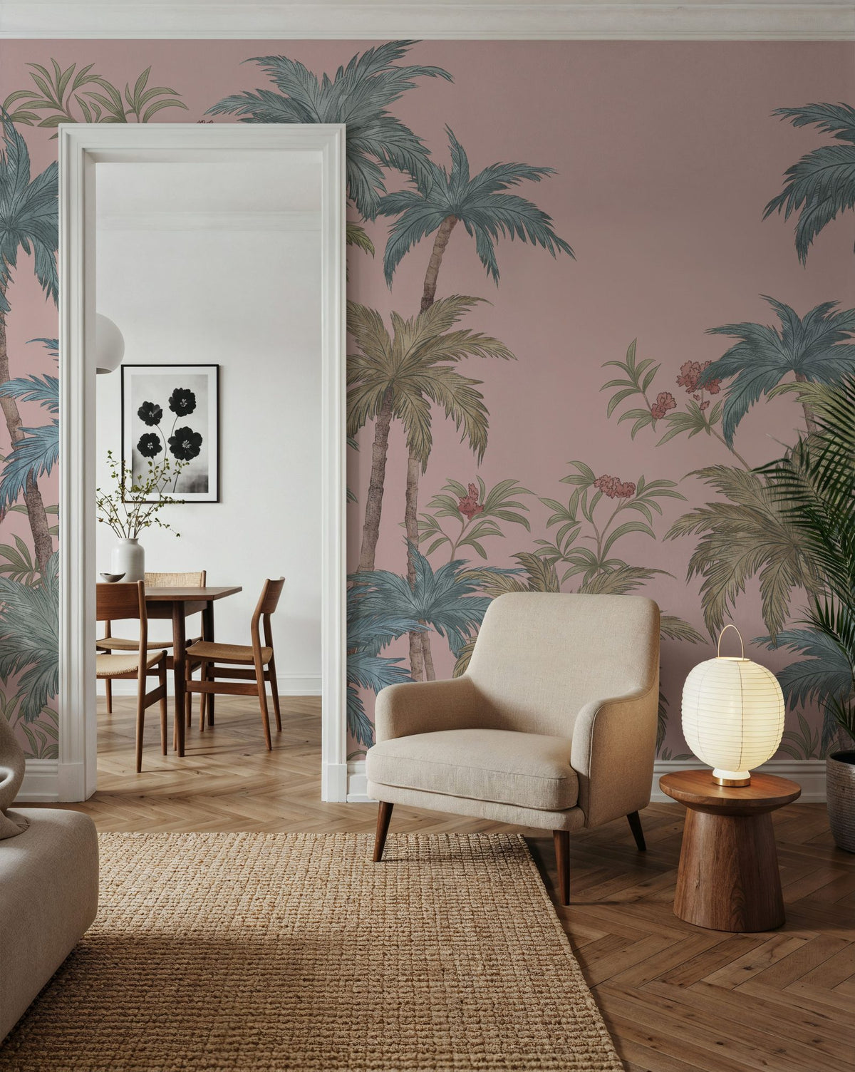 Palm Abode, Peach Mural Wallpaper - room preview 02