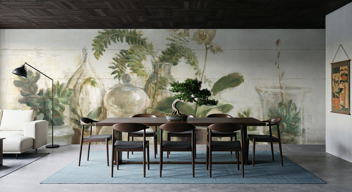 Greenhouse Orchids on Shiplap Mural Wallpaper - room preview 02