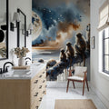 Monkey Family Night Giant Moon Watercolor Mural Wallpaper - room preview 02