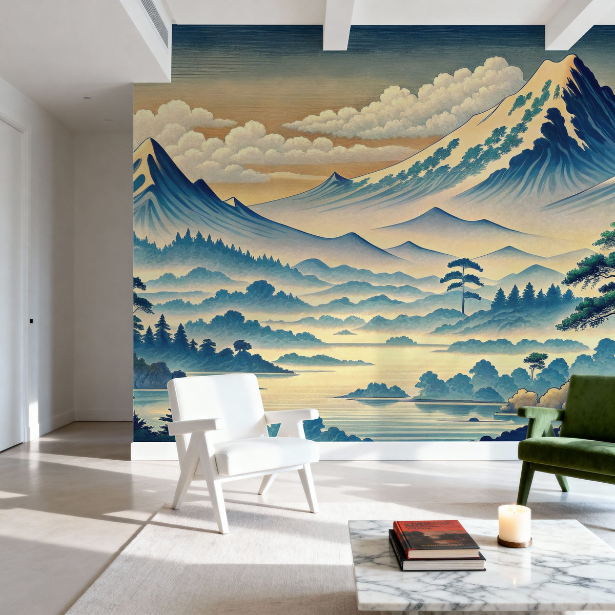Ukiyo-e Mountains Mural Wallpaper - room preview 02