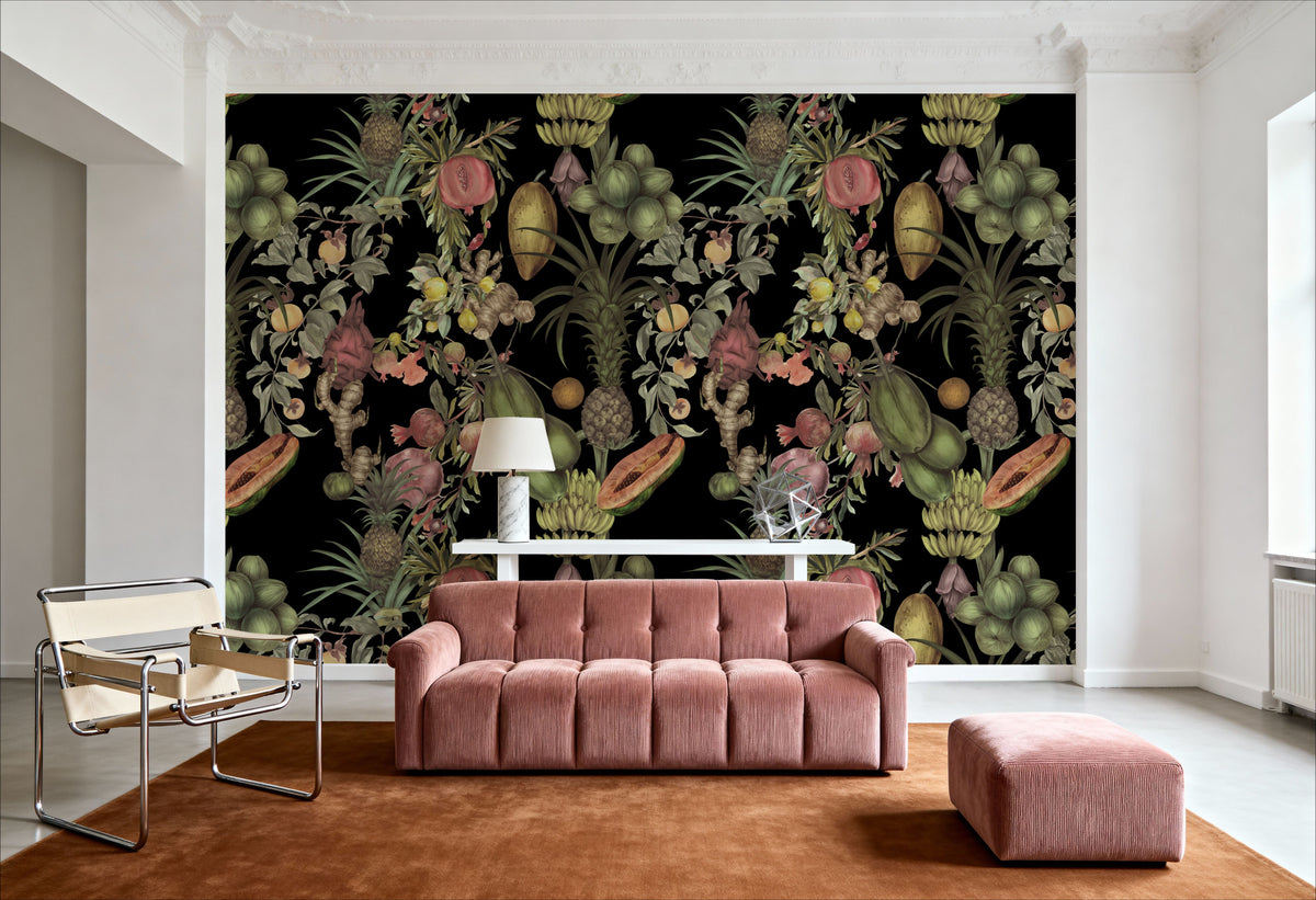 Juicy Fruits, Black Mural Wallpaper - room preview 02