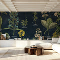 Botanical Floral Chart I Dark Blue Mural Wallpaper - room preview 02
