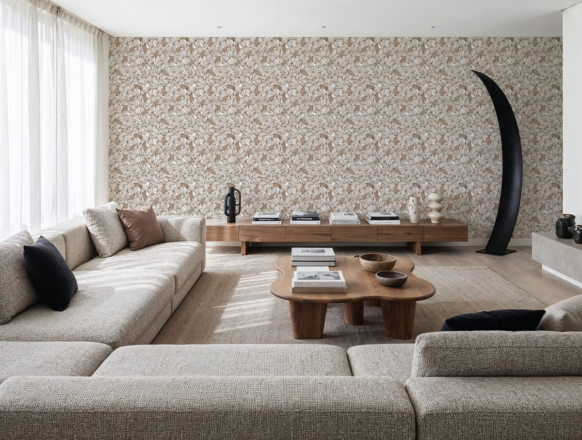 Negative Leaf, Cinnamon Mural Wallpaper - room preview 02