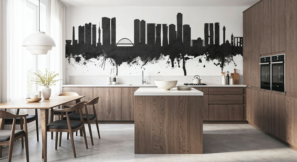 Tel Aviv Skyline Black & White Mural Wallpaper - room preview 02