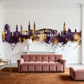 Nîmes France Skyline Purple & Gold Mural Wallpaper - room preview 02