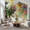 Vibrant Floral Cyclist Mural Wallpaper - room preview 02
